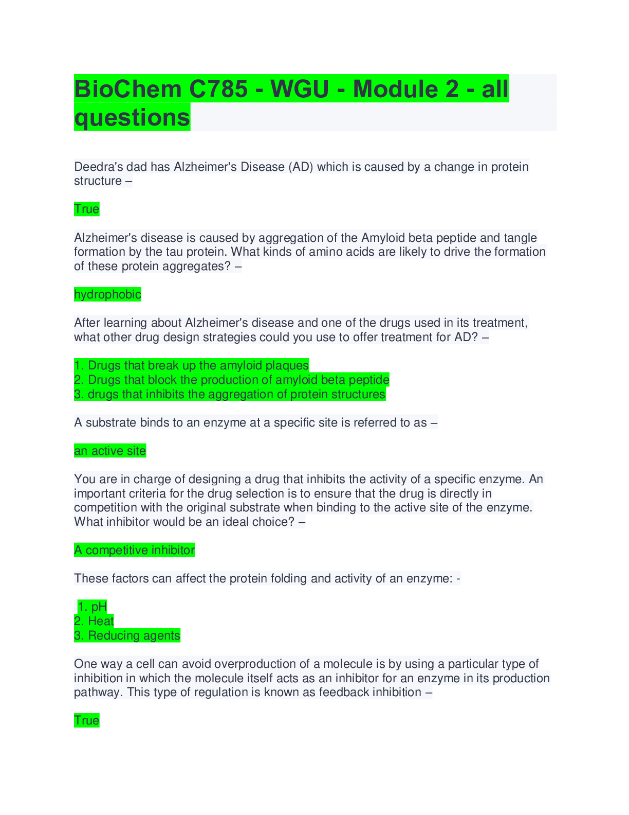 Preview image for BioChem C785 - WGU - Module 1 - all Questions and Correct Answers Rated A+